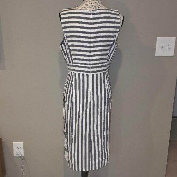 Ann Taylor Blue Ivory Striped Sheath Dress - Size 8 - Picture 2 of 4